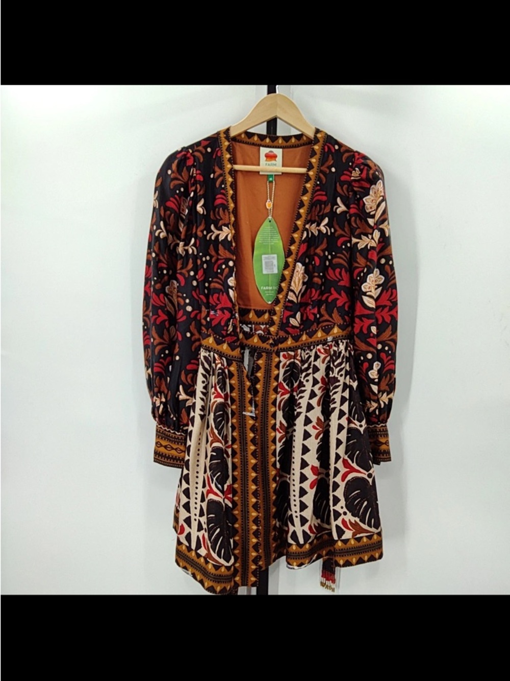 FARM Rio Multicolor Floral Mini Dress - Black, Red, Brown, Cream XS